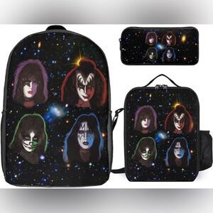 KISS Themed 3 Piece Set- Backpack, Lunch-bag, Pencil Bag - New in Package RARE